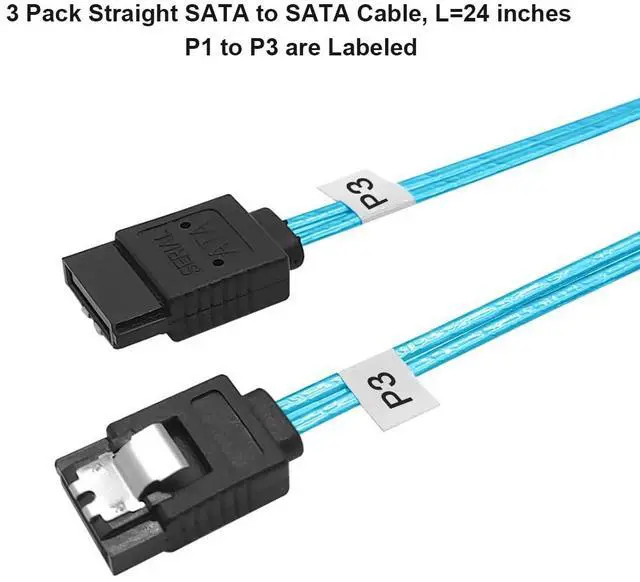 Alt view image 4 of 5 - Vszerda SATA-III Cable:24 Inches,3 Pack Flexible Thin SATA Cable 2Ft Straight 6Gbps Data with Locking Latch for SSD, HDD, Hard Drives, Blue (0.6M)