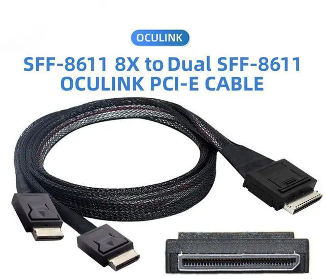 Alt view image 2 of 7 - Vszerda OCuLink PCIe PCI-Express SFF-8611 8X 8-Lane to Dual SFF-8611 Oculink 4X SSD Data Active Cable 50cm