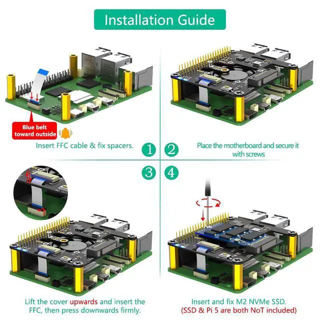 Alt view image 6 of 7 - Vszerda M.2 NVMe to PCIe 3 in 1 Combo Adapter Card with Cooler Fan and Automatic Discoloration LED for Raspberry Pi 5 (Only Support 2230,2242 SSD)