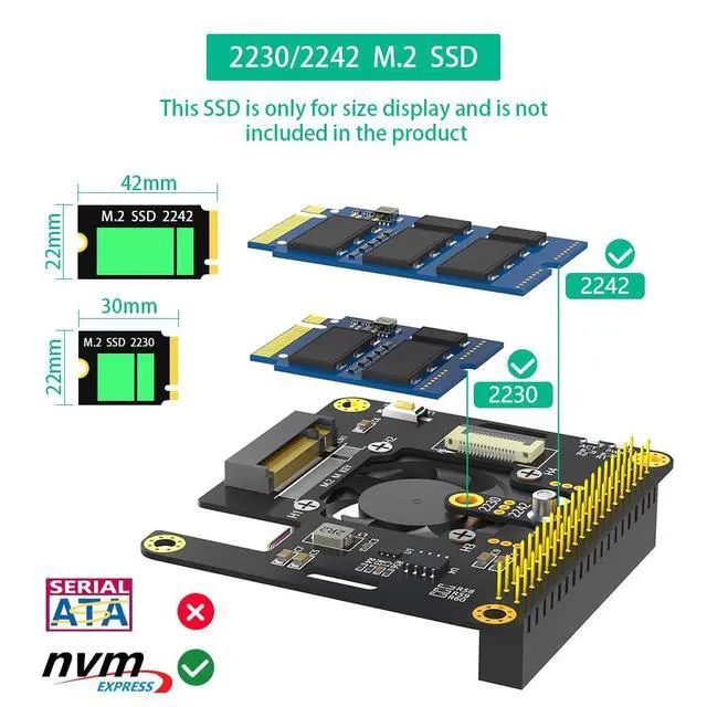 Alt view image 5 of 7 - Vszerda M.2 NVMe to PCIe 3 in 1 Combo Adapter Card with Cooler Fan and Automatic Discoloration LED for Raspberry Pi 5 (Only Support 2230,2242 SSD)