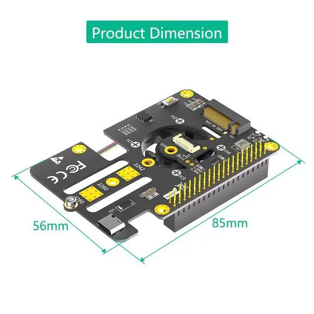 Alt view image 4 of 7 - Vszerda M.2 NVMe to PCIe 3 in 1 Combo Adapter Card with Cooler Fan and Automatic Discoloration LED for Raspberry Pi 5 (Support 2230,2242,2280 SSD)