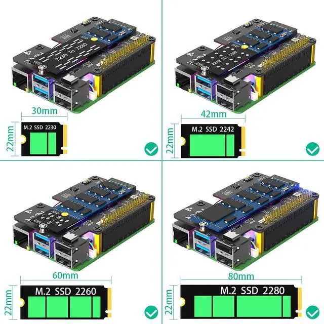Alt view image 5 of 7 - Vszerda M.2 NVMe to PCIe 3 in 1 Combo Adapter Card with Cooler Fan and Automatic Discoloration LED for Raspberry Pi 5 (Support 2230,2242,2280 SSD)