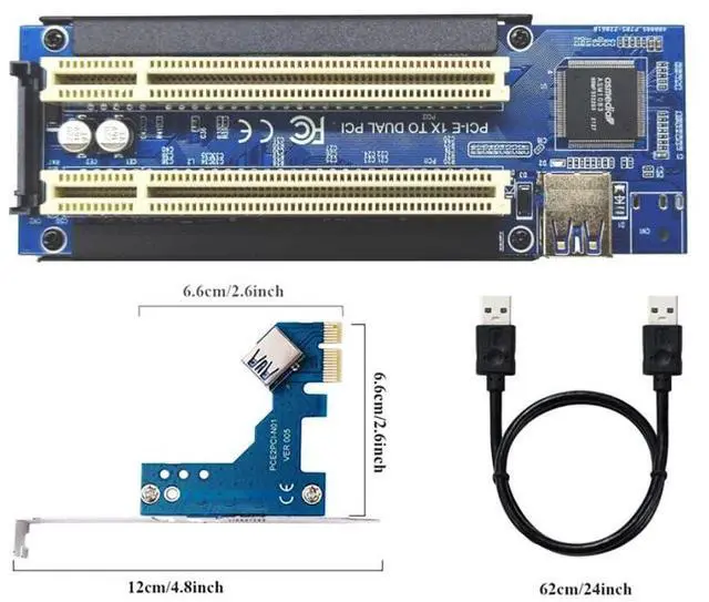 Alt view image 4 of 5 - Vszerda PCI-E Express X1 to Dual PCI Riser Extender Card with Low Profile Bracket