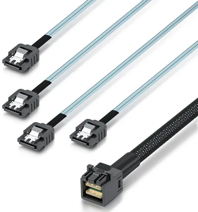 Main image of Vszerda Internal Mini SAS HD SFF-8643 to 4xSATA Cable, with Sideband, Compatible with 12Gbps SAS Drives and 6Gbps SAS/SATA Drives, 0.5-m(1.64ft)