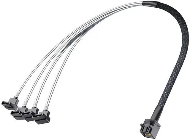 Alt view image 4 of 4 - Vszerda Internal Mini SAS HD SFF-8643 to 4xSATA Cable, with Sideband, Compatible with 12Gbps SAS Drives and 6Gbps SAS/SATA Drives, SATA Right Angle, 0.5-m(1.64ft)