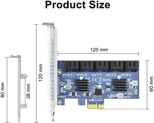 Alt view image 3 of 4 - Vszerda 10 Port PCIe SATA Card, SATA3.0 Expansion Card, X1, with 10 SATA Cable, Support SSD and HDD