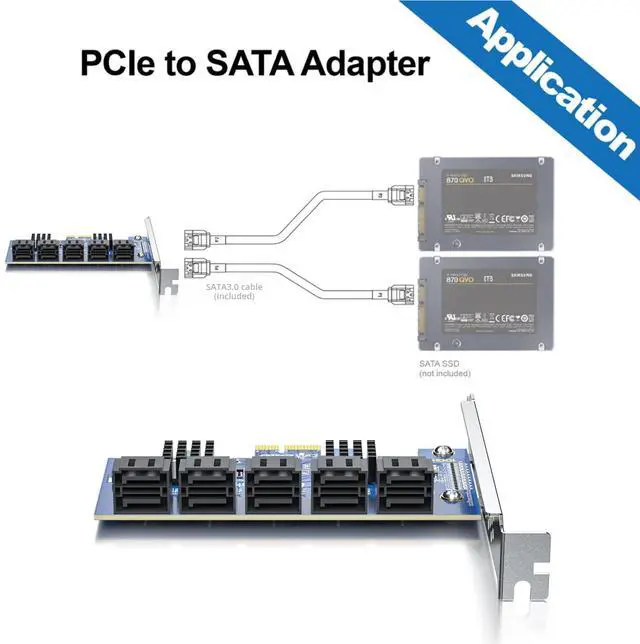 Alt view image 4 of 4 - Vszerda 10 Port PCIe SATA Card, SATA3.0 Expansion Card, X1, with 10 SATA Cable, Support SSD and HDD