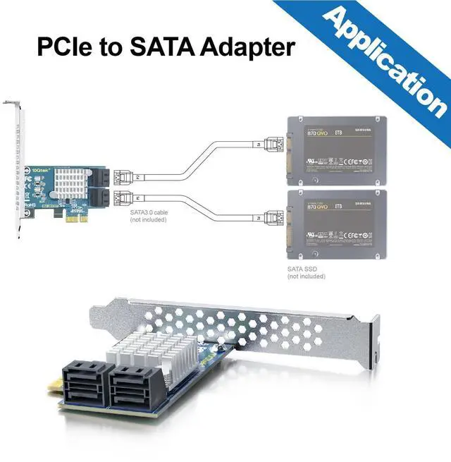 Alt view image 4 of 4 - Vszerda PCIe SATA Card 4 Port with 4 SATA Cables and Low Profile Bracket, 6Gbps SATA3.0 Controller PCI Express Expansion Card, X1, Support 4 SATA 3.0 Devices