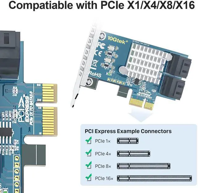 Alt view image 2 of 4 - Vszerda PCIe SATA Card 4 Port with 4 SATA Cables and Low Profile Bracket, 6Gbps SATA3.0 Controller PCI Express Expansion Card, X1, Support 4 SATA 3.0 Devices