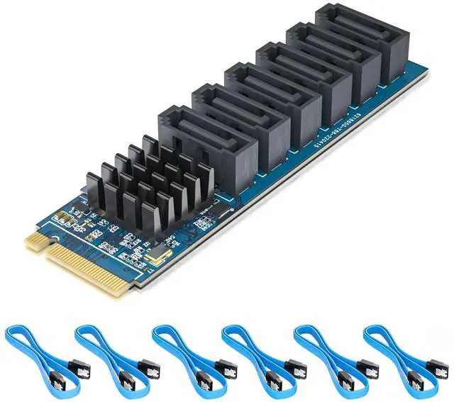 Main image of Vszerda M.2 to SATA Adapter with 6 SATA Cables, M Key to SATA3.0 Card, ASMedia ASM1166 Chip, Support SSD and HDD for Desktop PC with LED Indicator, Tools Included