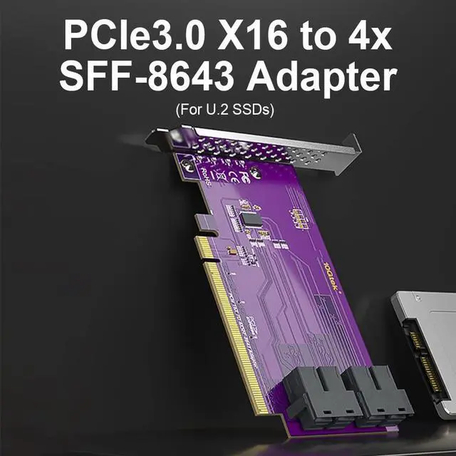 Alt view image 2 of 5 - Vszerda PCIe to SFF-8643 Adapter for U.2 NVMe SSD, PCIe 3.0 X16, Quad SFF-8643 Ports, SAS Adapter Card Support Windows 10/2016/2019, VMware ESXi 6/7, Linux 18/20/21, REHL/Cent0S 7/8 and More