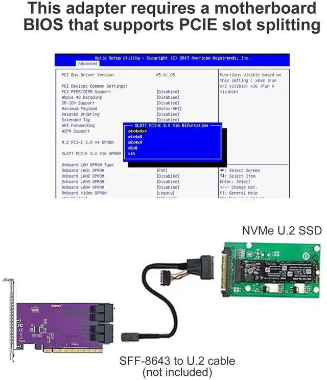 Alt view image 4 of 5 - Vszerda PCIe to SFF-8643 Adapter for U.2 NVMe SSD, PCIe 3.0 X16, Quad SFF-8643 Ports, SAS Adapter Card Support Windows 10/2016/2019, VMware ESXi 6/7, Linux 18/20/21, REHL/Cent0S 7/8 and More