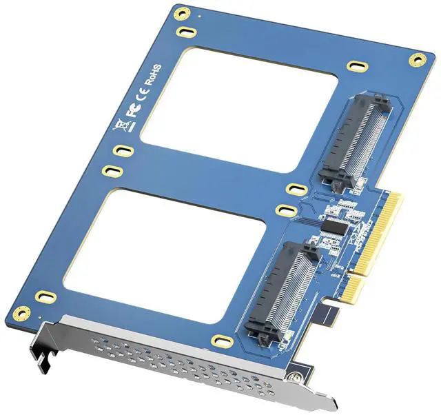 Alt view image 6 of 6 - Vszerda Dual U.2 NVMe SSD PCIe 3.0 X8 Adapter Card, 2-Port SFF-8639 for 2.5" U.2 SSD, Bifurcation Required, Full-Height Bracket, Windows/Linux/VMware Compatible