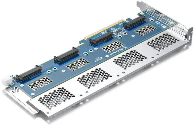 Alt view image 5 of 6 - Vszerda Quad U.2 NVMe SSD PCIe 3.0 X16 Adapter Card, 4-Port SFF-8639 for 2.5" U.2 SSD, x4/x4/x4/x4 Bifurcation & Aux Power Required, Full-Height Bracket, Windows/Linux/VMware