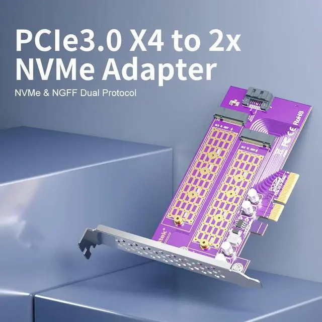 Alt view image 3 of 7 - Vszerda Dual-Port M.2 PCIe 3.0 x4 Adapter (M+B Key) | NVMe/AHCI/SATA SSD Support | 2230-2280 Sizing | Backward Compatible with PCIe 1.0/2.0