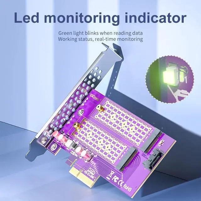 Alt view image 6 of 7 - Vszerda Dual-Port M.2 PCIe 3.0 x4 Adapter (M+B Key) | NVMe/AHCI/SATA SSD Support | 2230-2280 Sizing | Backward Compatible with PCIe 1.0/2.0