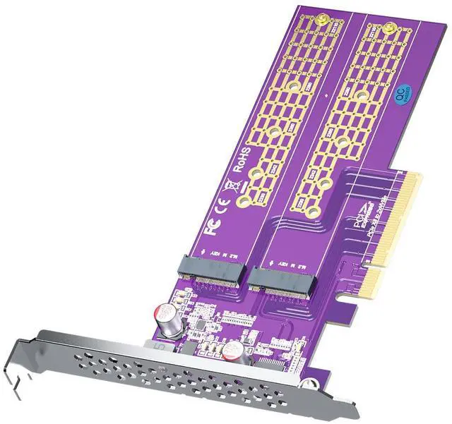 Main image of Vszerda 2-Port M.2 NVMe Adapter M-Key, PCIe X8 Gen3. Requires Motherboard BIOS Support for Bifurcation, Support SSD 22110 and Below Size
