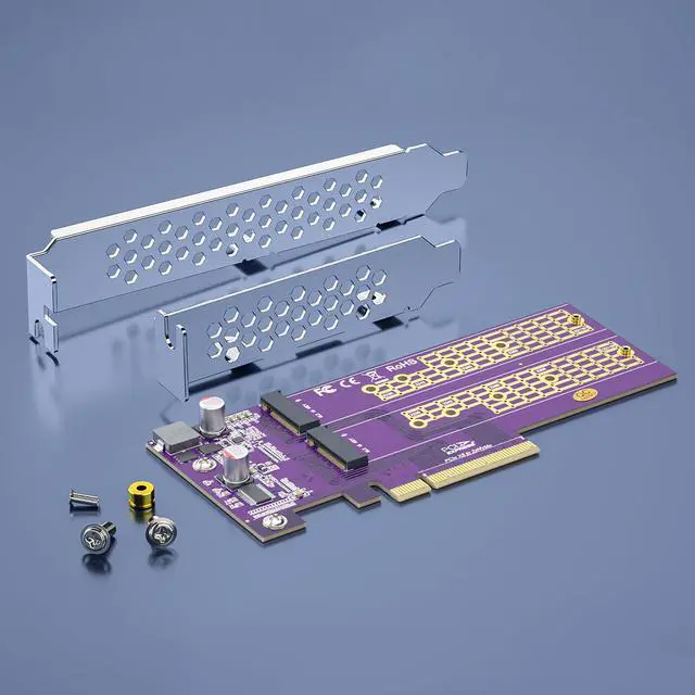 Alt view image 3 of 5 - Vszerda 2-Port M.2 NVMe Adapter M-Key, PCIe X8 Gen3. Requires Motherboard BIOS Support for Bifurcation, Support SSD 22110 and Below Size