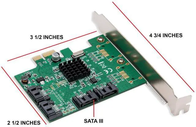 Alt view image 3 of 7 - Vszerda 4 Port SATA III Expansion Card with Low Profile Bracket - 6Gbps SATA 3.0 Controller PCI Express x1 Marvell 9215 for Windows 11/10/8/7/XP/Vista/Linux