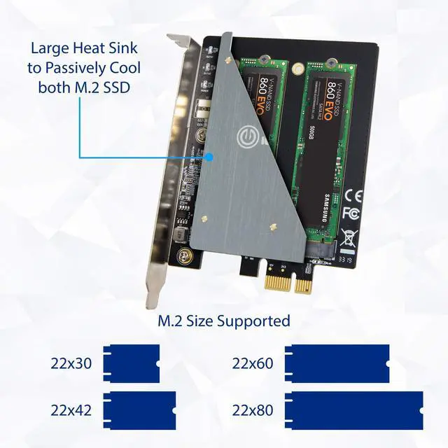Alt view image 5 of 6 - Vszerda Dual M.2 B-Key SATA SSD Converter PCI Express 3.0 x1 Expansion Card Heat Sink Jmicron JMB582 Chipset SI-PEX40153