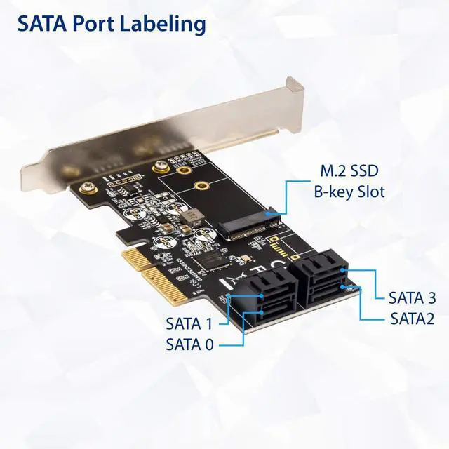 Alt view image 6 of 6 - Vszerda SI-PEX40138 Internal 4 Port Non-Raid SATA III 6GB/S with M.2 B-Key 22x42 Pci-E X4 Controller Card for Desktop PC Support SSD and HDD with Low Profile Bracket. JMB585 Chipset