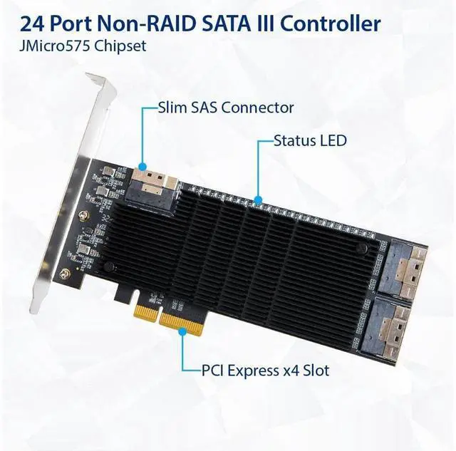 Alt view image 2 of 5 - Vszerda 24 Port SATA III to PCIe 3.0 x4 Non-RAID Expansion Card JMB575 JMB582 Low Profile Bracket,SI-PEX40169