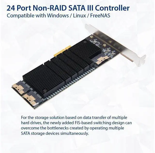 Alt view image 3 of 5 - Vszerda 24 Port SATA III to PCIe 3.0 x4 Non-RAID Expansion Card JMB575 JMB582 Low Profile Bracket,SI-PEX40169