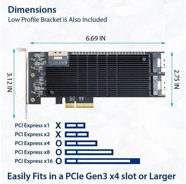 Alt view image 5 of 5 - Vszerda 24 Port SATA III to PCIe 3.0 x4 Non-RAID Expansion Card JMB575 JMB582 Low Profile Bracket,SI-PEX40169