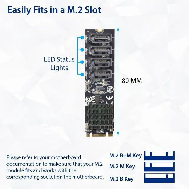 Alt view image 3 of 5 - Vszerda 4 Port RAID SATA III 6Gbp/s to M.2 B+M Key Adapter PCI-e 3.0 x2 bandwith SY-ADA40172