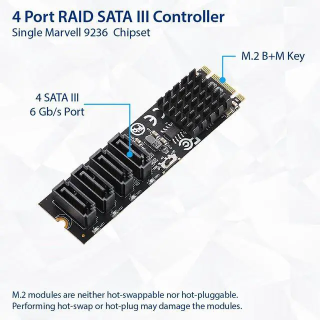 Alt view image 4 of 5 - Vszerda 4 Port RAID SATA III 6Gbp/s to M.2 B+M Key Adapter PCI-e 3.0 x2 bandwith SY-ADA40172