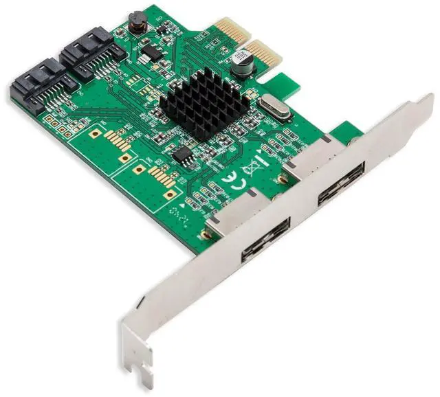 Alt view image 2 of 6 - Vszerda SI-PEX40058 2 Port SATA III 2 Port eSATA III PCIe 2.0 x2 HyperDuo Controller Card Green