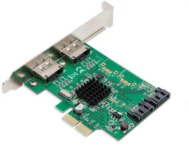 Alt view image 5 of 6 - Vszerda SI-PEX40058 2 Port SATA III 2 Port eSATA III PCIe 2.0 x2 HyperDuo Controller Card Green