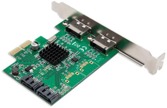 Alt view image 4 of 6 - Vszerda SI-PEX40058 2 Port SATA III 2 Port eSATA III PCIe 2.0 x2 HyperDuo Controller Card Green