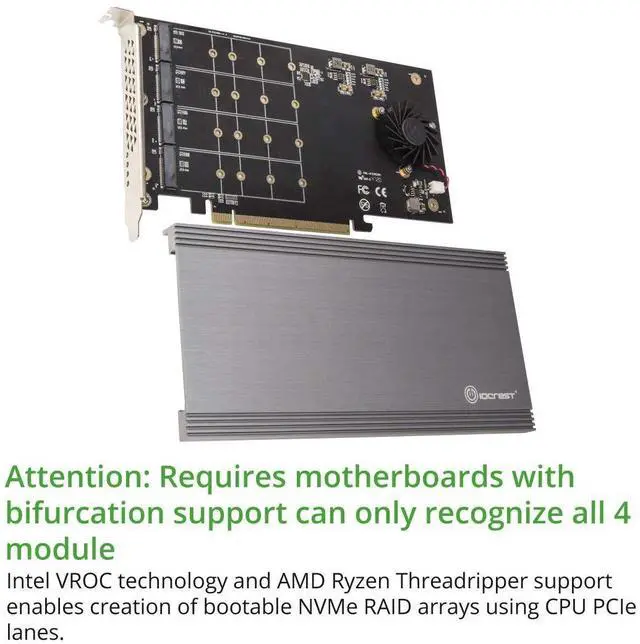 Alt view image 2 of 5 - Vszerda Quad M.2 NVMe PCIe x16 Expansion Card for Intel VROC and AMD Ryzen Threadripper Motherboard