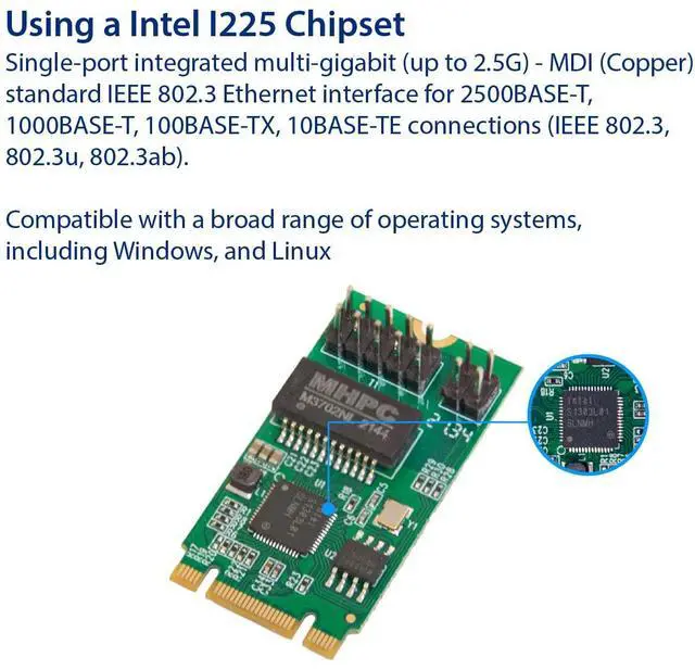 Alt view image 3 of 6 - Vszerda 2.5 Gigabit Ethernet M.2 M+B Key Interface Card 10/100/1000/25000 Mbps RJ45 LAN Intel I225 Chipset,Black,SY-PEX24075