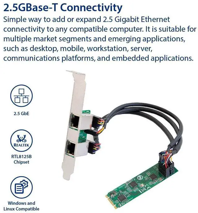 Alt view image 2 of 6 - Vszerda Dual 2.5 Gigabit M.2 M+B Key Ethernet Network Expansion Card