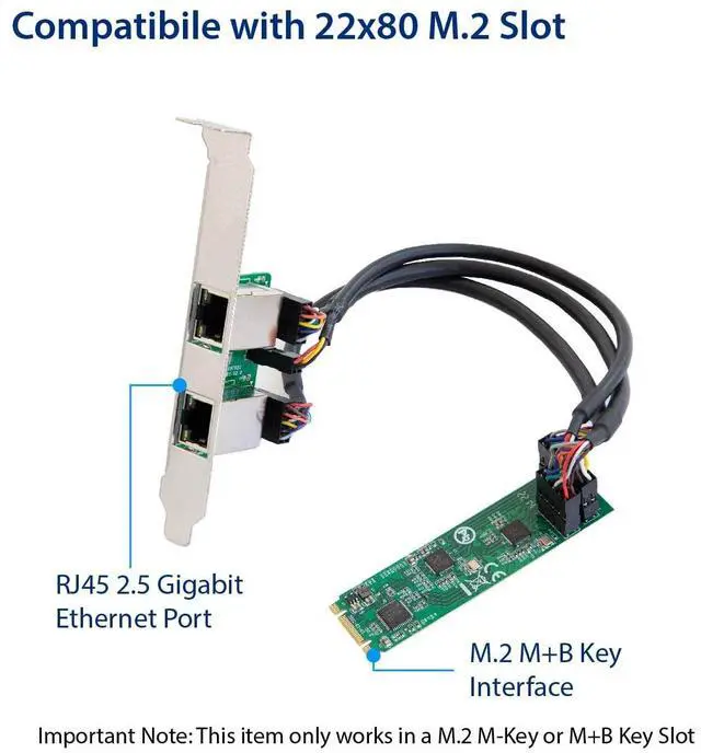 Alt view image 4 of 6 - Vszerda Dual 2.5 Gigabit M.2 M+B Key Ethernet Network Expansion Card
