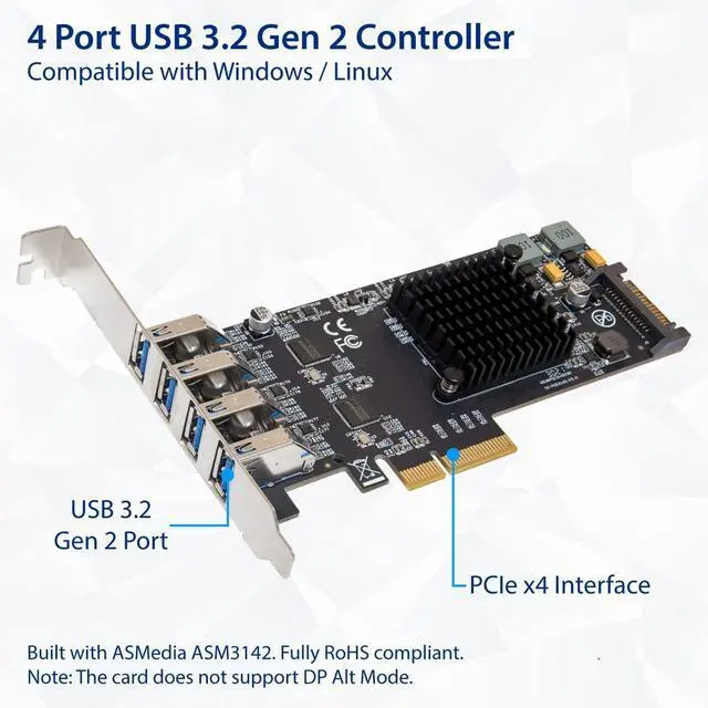 Alt view image 2 of 5 - Vszerda USB 3.1 Gen 2 10 Gbps 4 Port Type-A PCI-e 3.0 x4 ASMedia ASM3142 Controller,SI-PEX20233