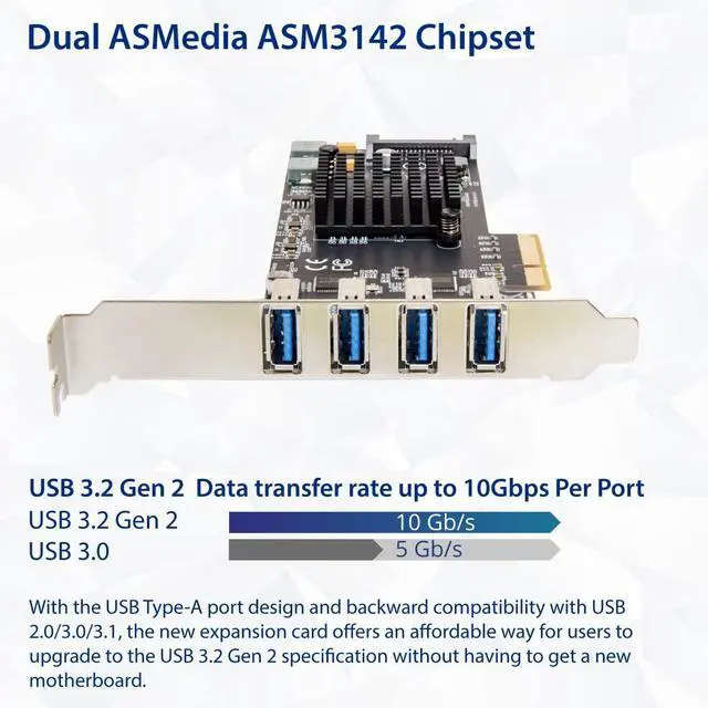 Alt view image 3 of 5 - Vszerda USB 3.1 Gen 2 10 Gbps 4 Port Type-A PCI-e 3.0 x4 ASMedia ASM3142 Controller,SI-PEX20233