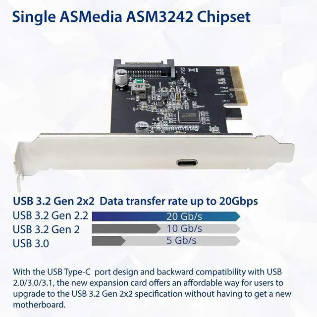 Alt view image 4 of 5 - Vszerda USB-C 3.2 Gen 2x2 Type-C 20 Gbps PCI-e Gen 3 x4 Expansion Card SATA Powered ASMedia ASM3242