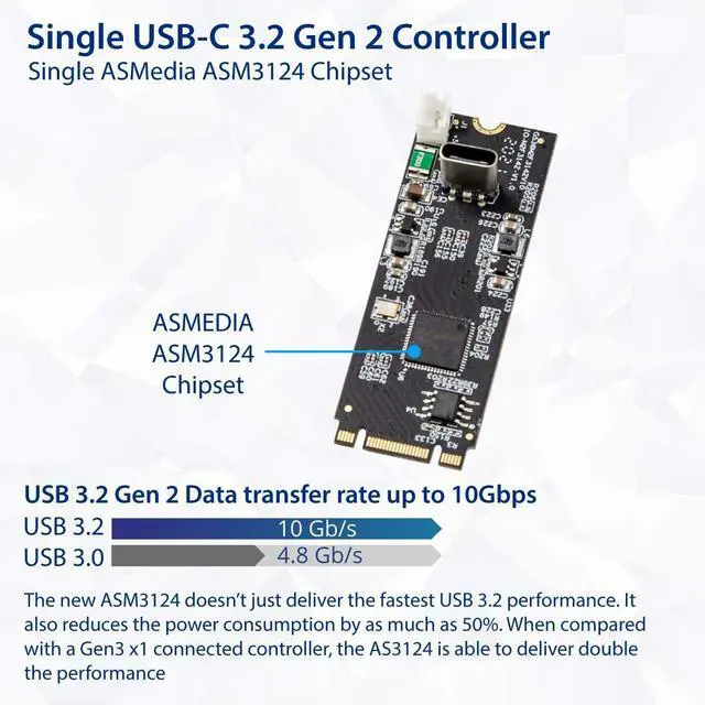 Alt view image 4 of 4 - Vszerda USB 3.1 Gen 2 10 Gbps 1 Port Type-C M.2 22x60 B+M Key Expansion Card ASMedia ASM3124 SY-ADA20232