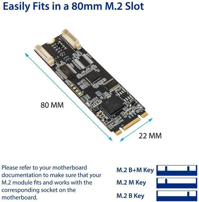 Alt view image 3 of 5 - Vszerda 2 Port RS-232 DB9 Serial M.2 B+M Key Controller Card SI-ADA15070