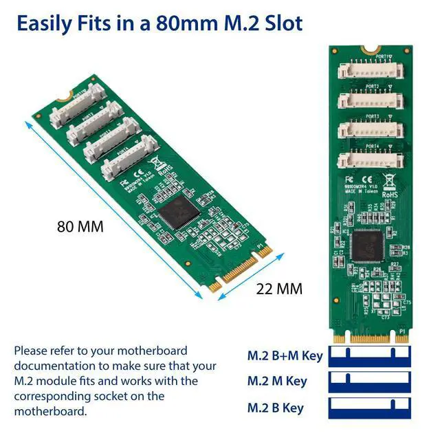 Alt view image 3 of 4 - Vszerda 2 Port RS-232 DB9 Serial M.2 B+M Key Controller Card SY-PEX15066