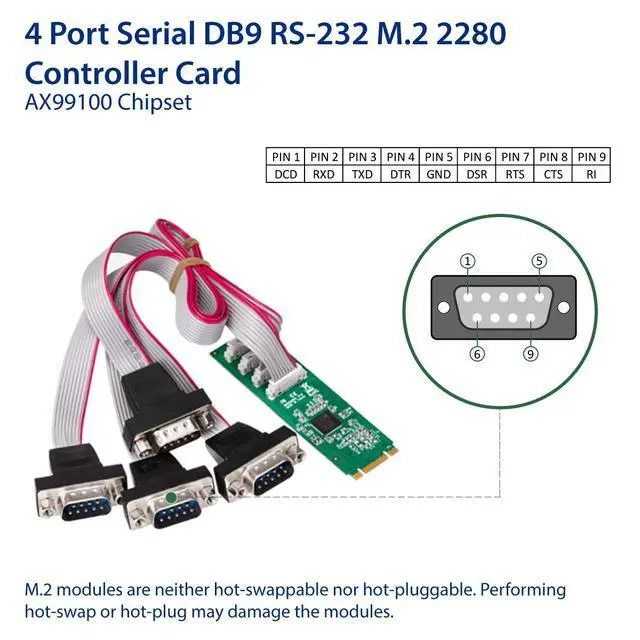 Alt view image 2 of 4 - Vszerda 2 Port RS-232 DB9 Serial M.2 B+M Key Controller Card SY-PEX15066