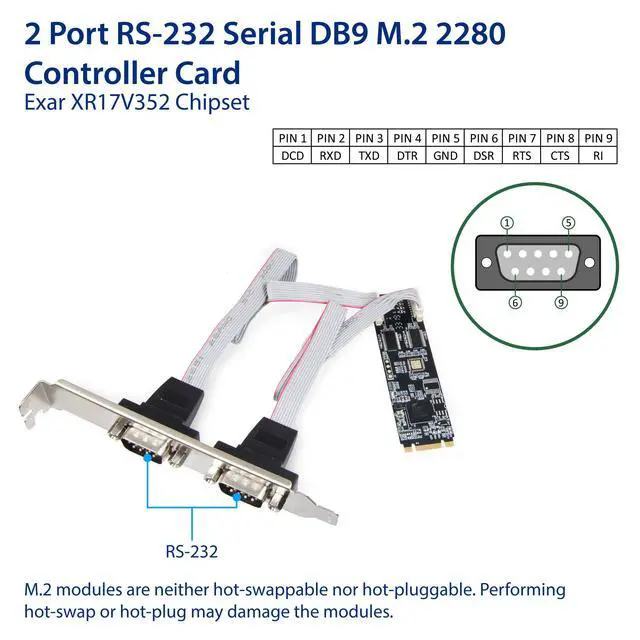 Alt view image 2 of 5 - Vszerda 2 Port RS-232 DB9 Serial M.2 B+M Key Controller Card SI-ADA15069