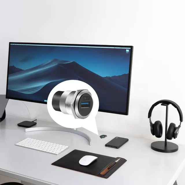 Alt view image 3 of 7 - Vszerda USB3.0 Female-to-Female Panel Mount Adapter - 5Gbps High-Speed Waterproof & Dustproof USB Converter, Round Data Connector Mount for Efficient Data Transfer and Charging (5-Pack Silver)