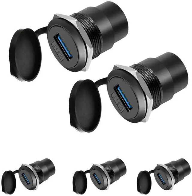 Main image of Vszerda USB3.0 Female-to-Female Panel Mount Adapter - 5Gbps High-Speed Waterproof & Dustproof USB Converter, Round Data Connector Mount for Efficient Data Transfer and Charging (5-Pack Black)