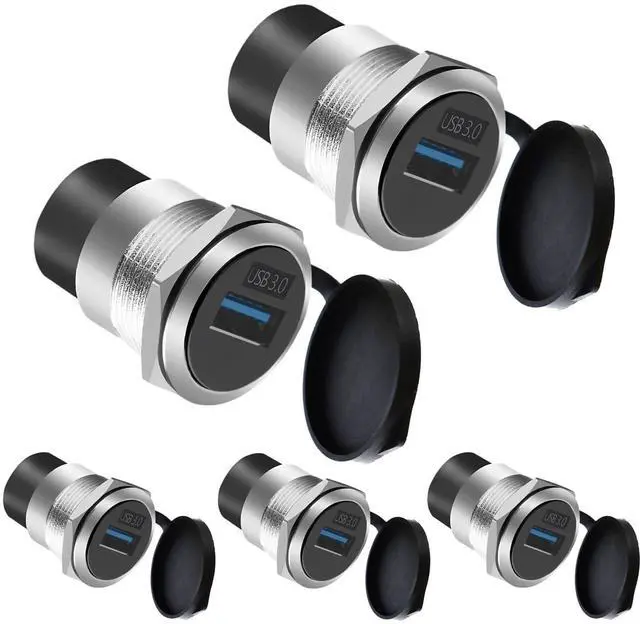 Main image of Vszerda USB3.0 Female-to-Female Panel Mount Adapter - 5Gbps High-Speed Waterproof & Dustproof USB Converter, Round Data Connector Mount for Efficient Data Transfer and Charging (5-Pack Silver)