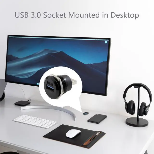 Alt view image 4 of 6 - Vszerda USB 3.0 Male to Female Waterproof Mounting Adapter, 5Gbps Data Transfer & Charging, Threaded Round Socket Converter with Nut Fixing for Panel Mount, Dustproof and Durable (5-Pack Black)