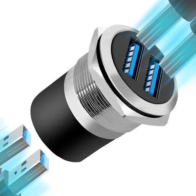 Alt view image 2 of 6 - Vszerda Dual USB 3.0 Panel Mount Adapter - Threaded Round Connector with Waterproof Dust Cover, 2 Female to 2 Female Ports, 5Gbps for High-Speed Data Transfer, 5V 2A for Charging (5-Pack Silver)